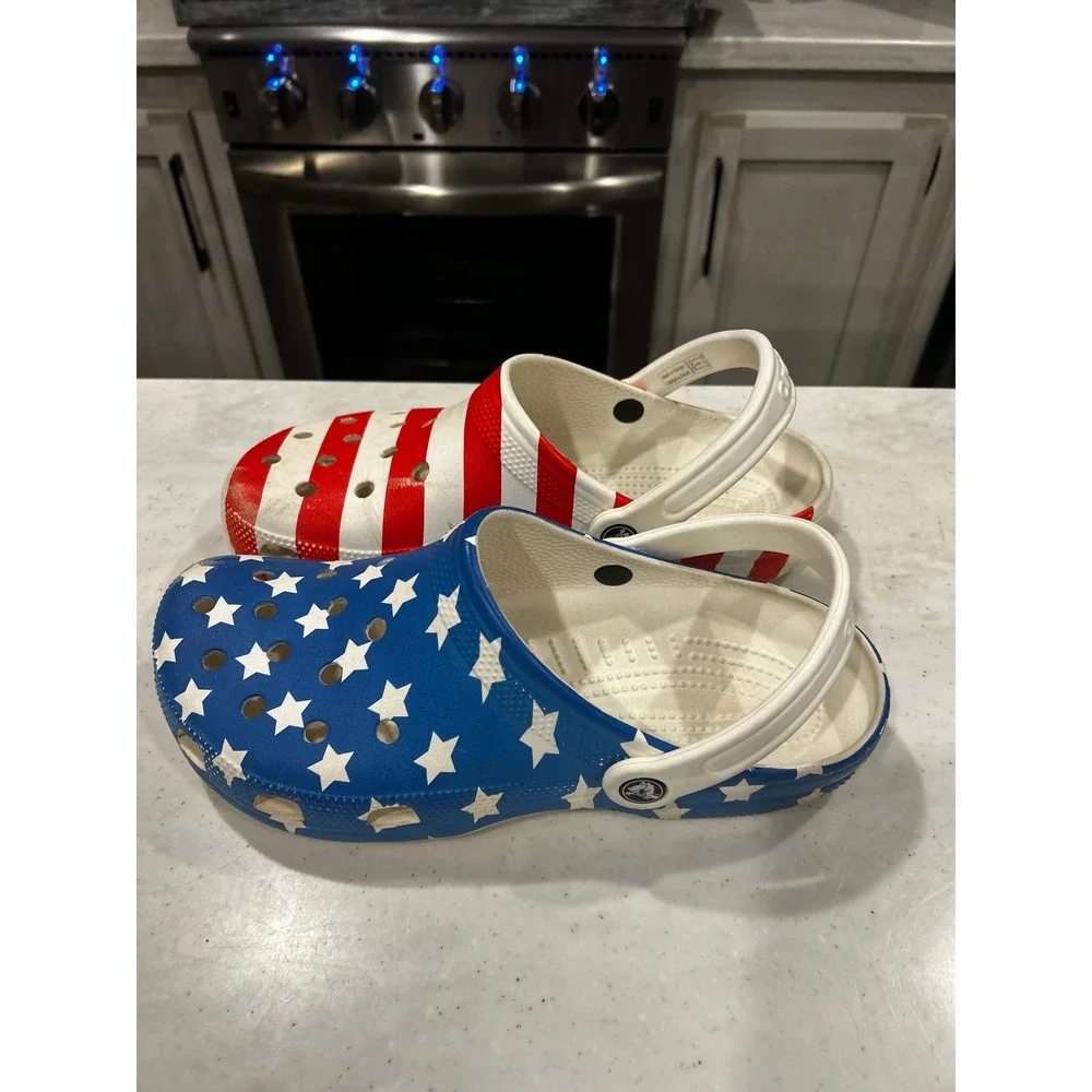 Crocs Classic Clog American Flag Stars Stripes Red White Blue Men 9 Women 11